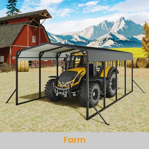 12x20FT Metal Car Carport Heavy Duty Carport with Reinforced Support Base Suitable for All Weather Conditions - Black