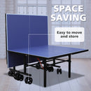 Blue Folding Rolling 9¡Á5 FT Table Tennis Table Indoor And Outdoor Table Tennis Table 8 Wheels Set Behind It For Easy Movemen