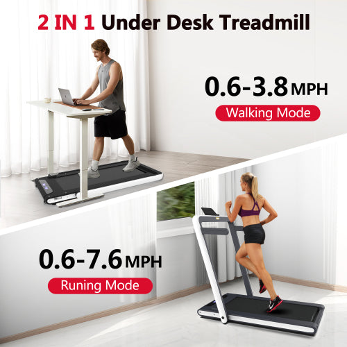 2 in 1 Under Desk Treadmill, 2.5HP Folding Electric Treadmill Walking Jogging Machine with Remote Control