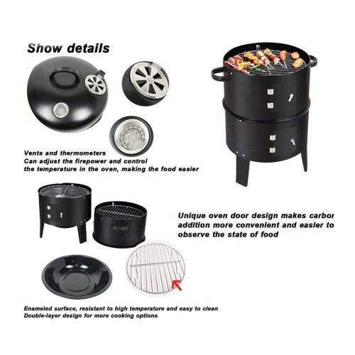 Outdoor Double-Layer Grill Charcoal Wood Fired Braising And Smoking Stove