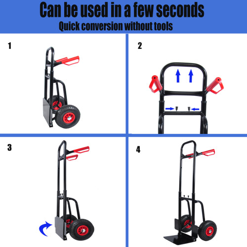 Heavy duty manual truck with double handles 330 lb steel trolley with 10in rubber wheels for warehouse/garden