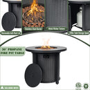 30 Inch Propane Gas Fire Pit Table 50000 BTU Round Steel Fire Pit for Outside Patio Deck Garden Courtyard Black