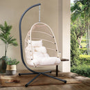 Foldable Hanging Egg Chair with Stand and Pillow Outdoor Patio Wicker Swing Egg Chair - Beige