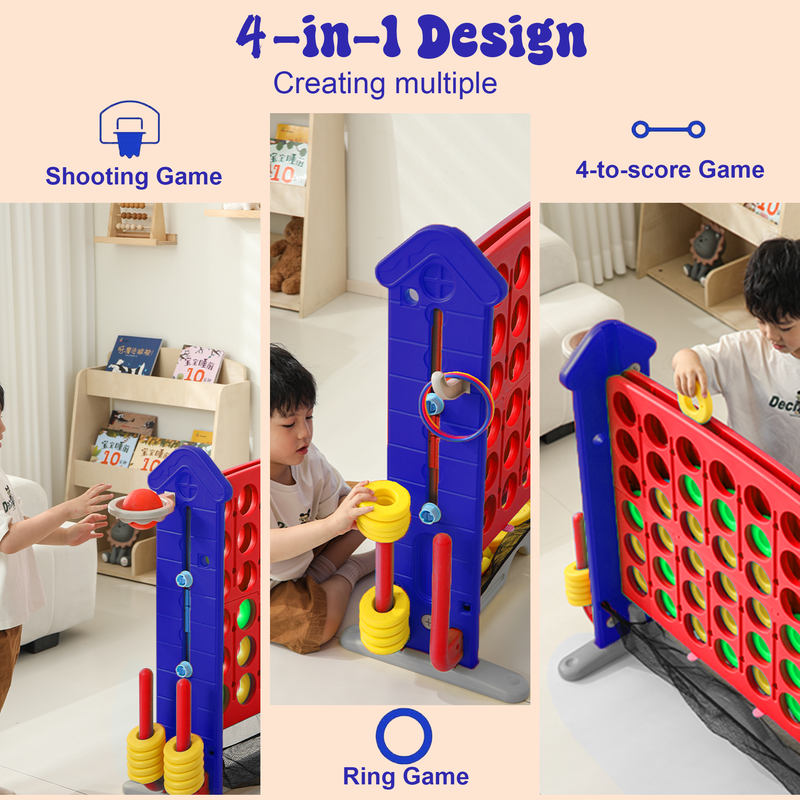 4-to-Score Giant Game Set with Mesh Bag & Jumbo Connect 4, Basketball Hoop, Ring Toss & Golf Games & Height Adjustable