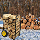 Firewood Log Cart Carrier - Outdoor or Indoor Black Steel Wood Rack Storage Mover
