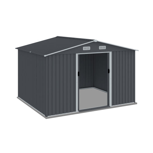 Outdoor Storage Shed 8 x 10 FT Large Metal Tool Sheds Heavy Duty Storage House to Store Bikes Tools Lawnmowers Grey