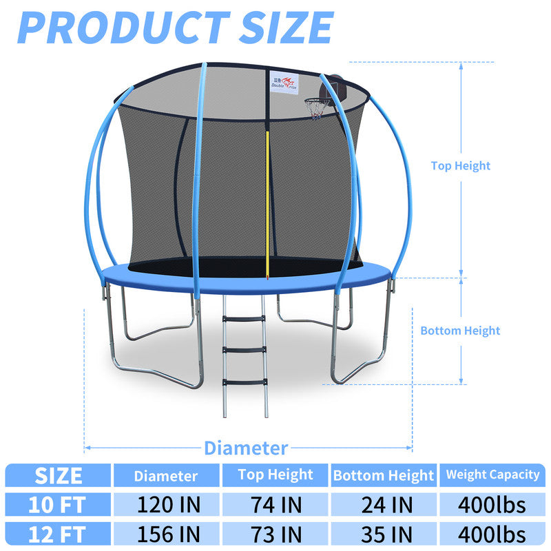 Foldable Trampoline 400 Lbs 10ft Foldable Mini Trampoline Fitness Rebounder with Handrail for Adults
