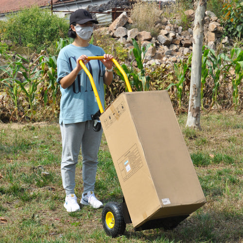 Hand Truck Dual Purpose 4 Wheel Push Cart with Swivel Wheels 330 Lbs for Garden/Grocery