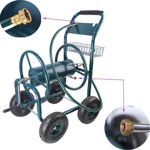 Garden Hose Reel Cart - 4 Wheels Portable Garden Hose Reel Cart with Storage Basket