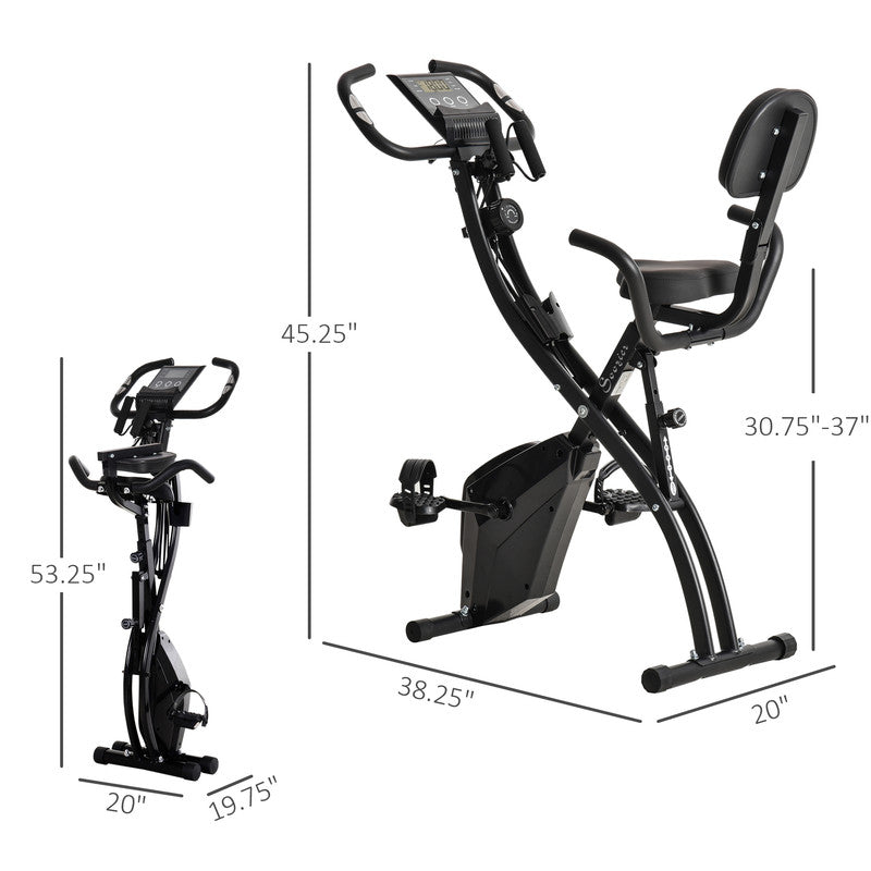 Folding 3-in-1 Recumbent Exercise Bike Upright Workout Bike & Arm Resistance Bands, Adjustable Seat, 8-Level Magnetic Resistance