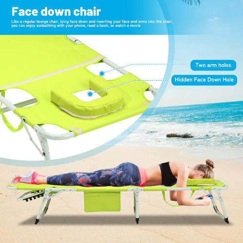 3-in-1 Heavy Duty Tanning Chair with Face Hole Adjustable 5-Position Folding Chaise Lounge Chairs for Outdoor Sunbathing Pool