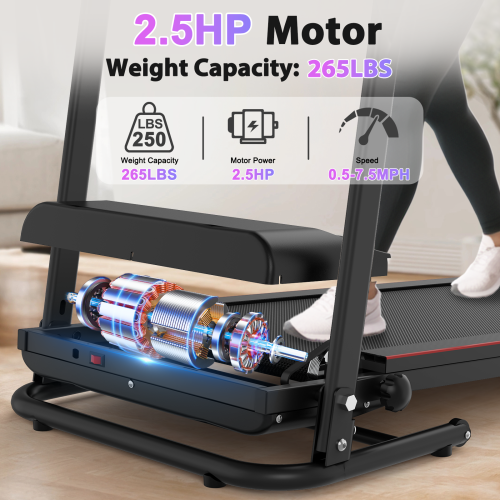 Folding Treadmill with Incline 2.5HP 12KM/H Electric Treadmill for Home Foldable, Bluetooth Music Cup Holder Heart Rate Sensor
