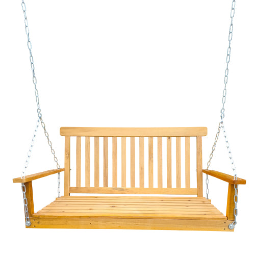 Front Porch Swing With Armrests Wood Bench Swing With Hanging Chains For Outdoor Patio Garden Yard Porch Backyard