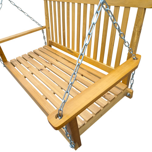 Front Porch Swing With Armrests Wood Bench Swing With Hanging Chains For Outdoor Patio Garden Yard Porch Backyard