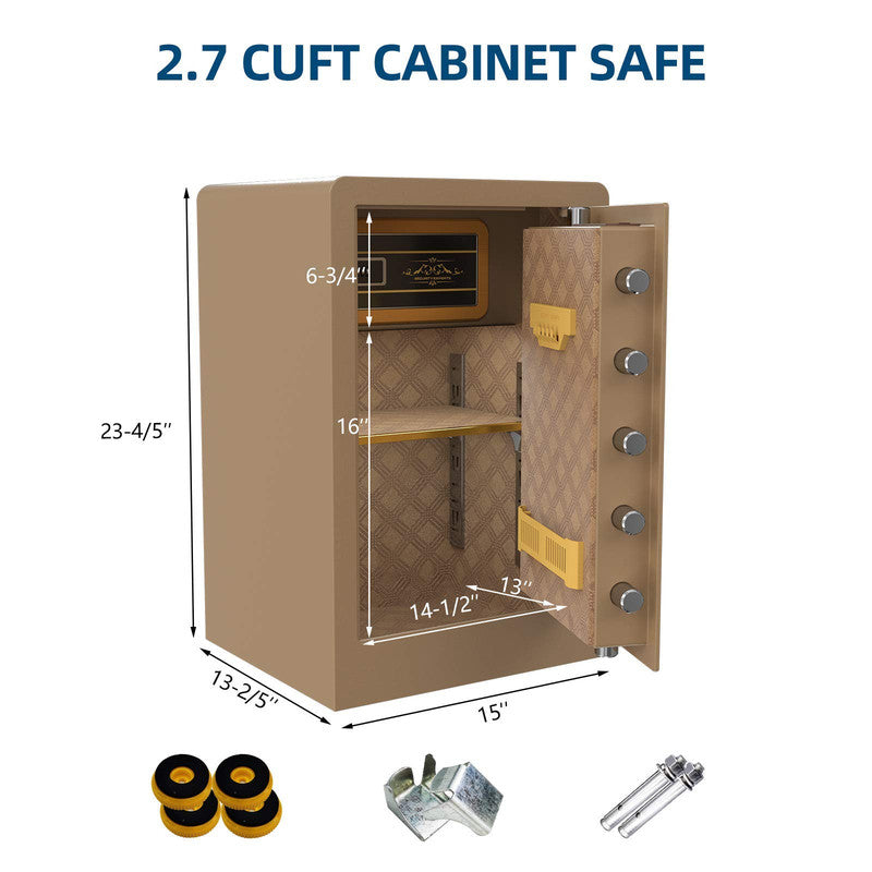 Security Safe Box for Home Office, 2.7 Cubic Feet Safe Brown