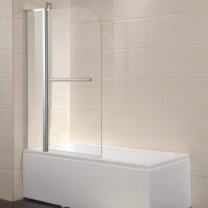 Glass Shower Door Hinged Frameless Clear Glass Bathtub Door Chrome Finish (55x39 inch)