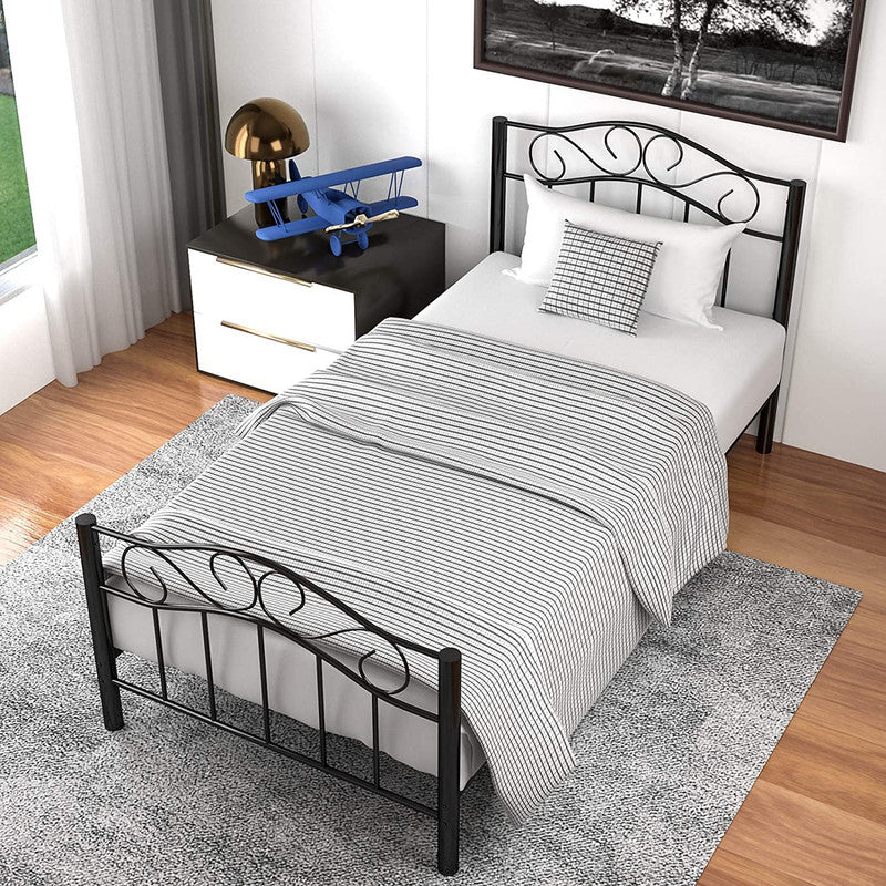 Metal Twin Bed Frame with Vintage Headboard Footboard