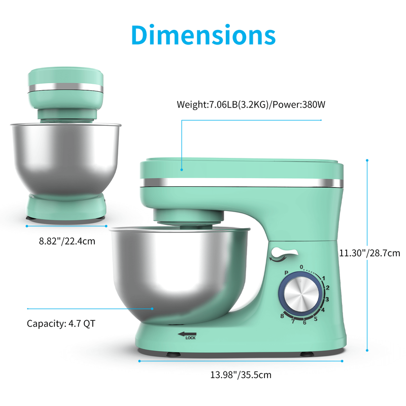 3 in 1 Stand Mixer, 6 Speed Tilt-Head Food Electric Mixer Green