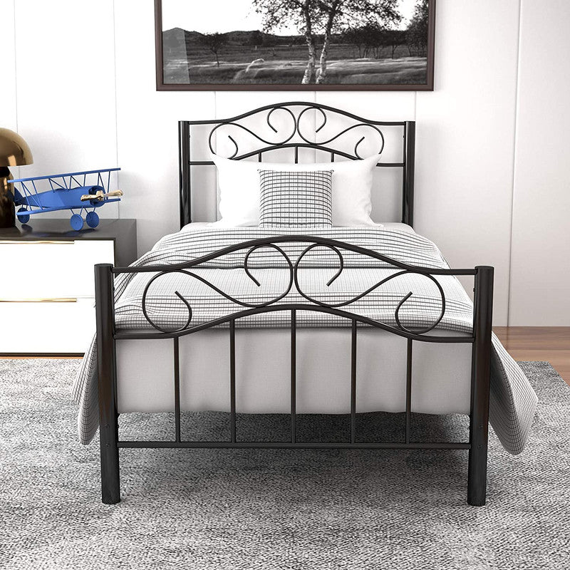 Metal Twin Bed Frame with Vintage Headboard Footboard