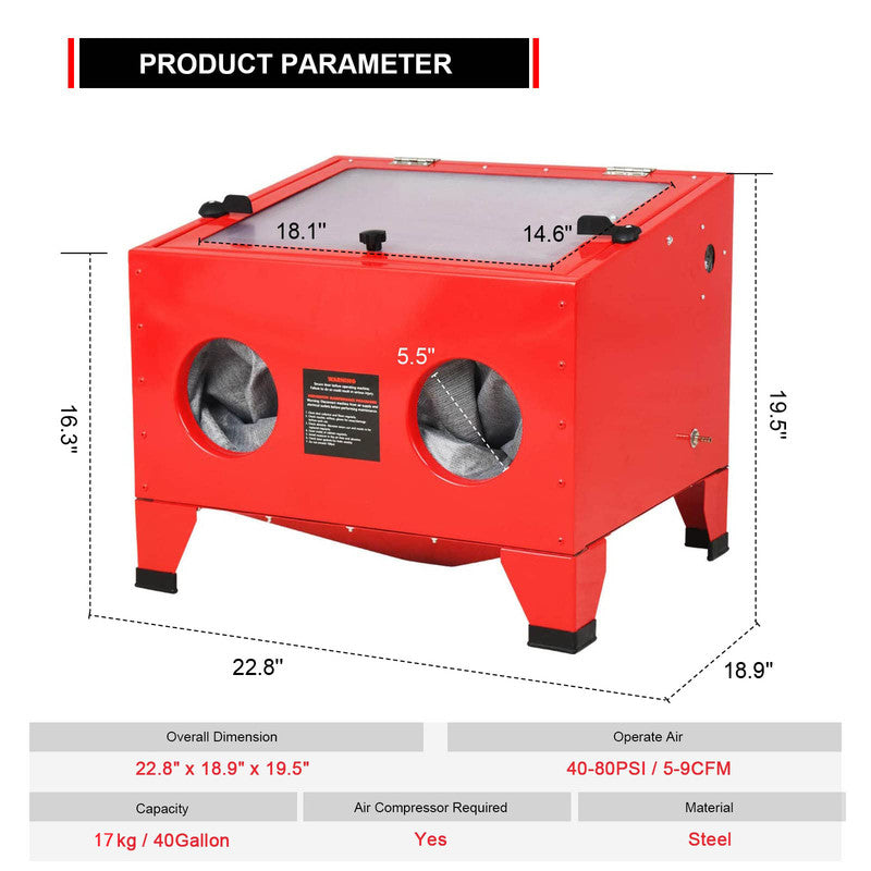 Bench Top Abrasive Blast Cabinet Sandblaster with Glass Viewing Windows