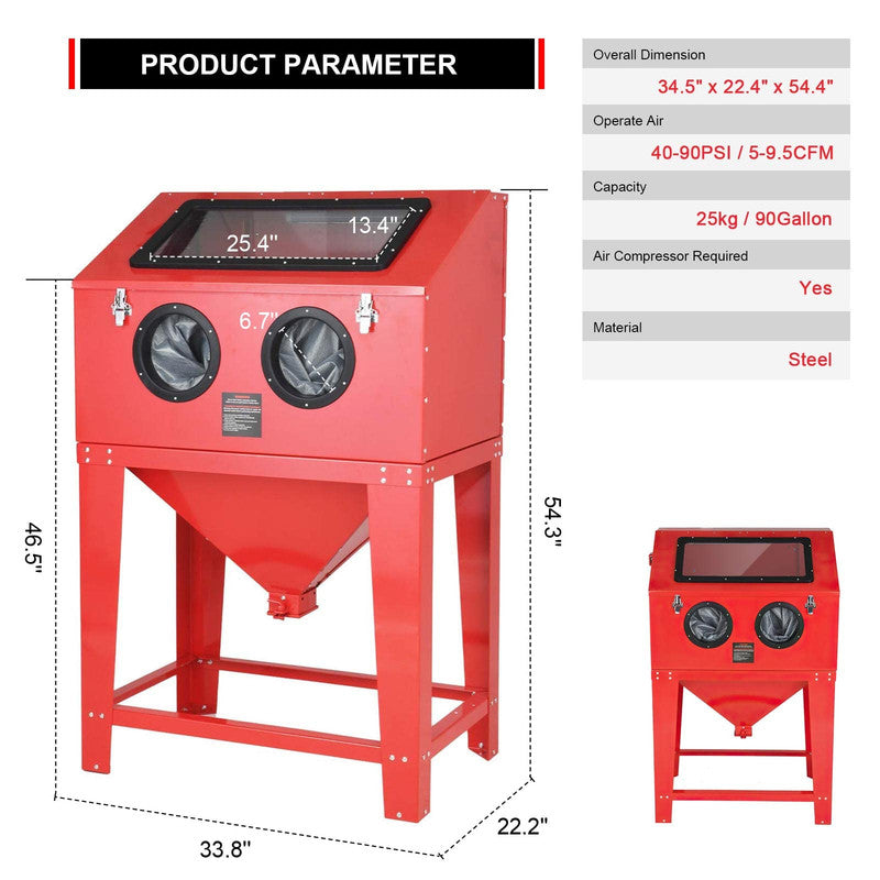 Bench Top Abrasive Blast Cabinet Sandblaster with Dust Collection Reclaimer System and Glass Windows