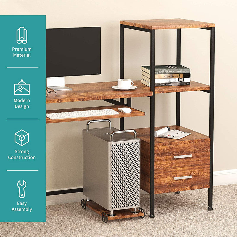 Industrial Computer Desk with 2 Drawers and Keyboard Tray