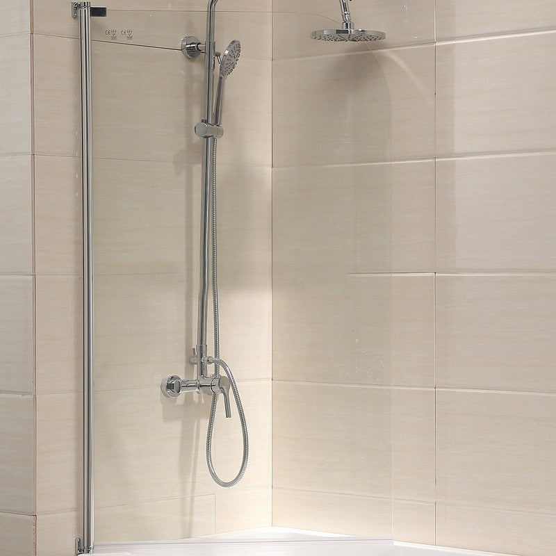 Shower Door 55x31 inch Bathtub Shower Door Clear Glass Hinged Pivot Radius Frameless Chrome Finish