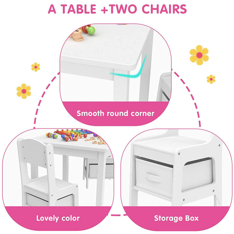 Kids Table and Chair Set with 2 Storage Boxes