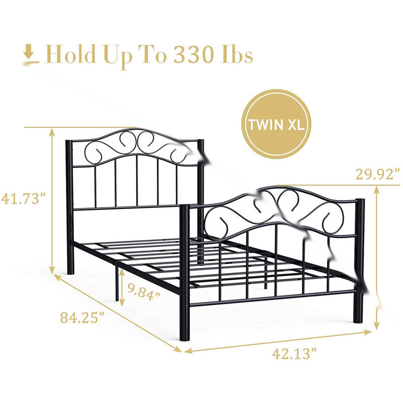 Metal Twin Bed Frame with Vintage Headboard Footboard