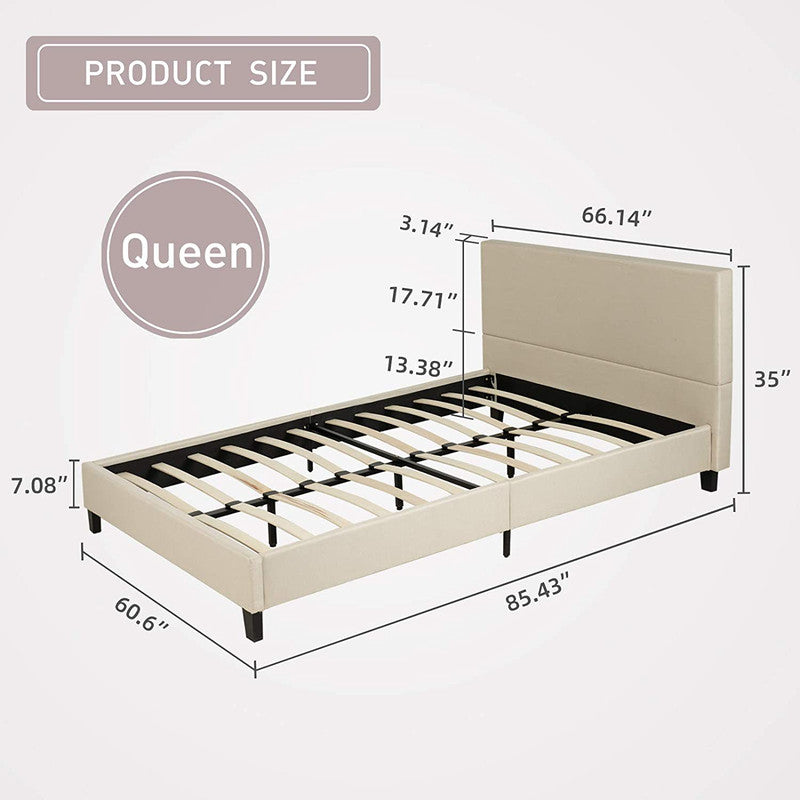 Queen Bed Frame Upholstered Linen Platform Bed Frame