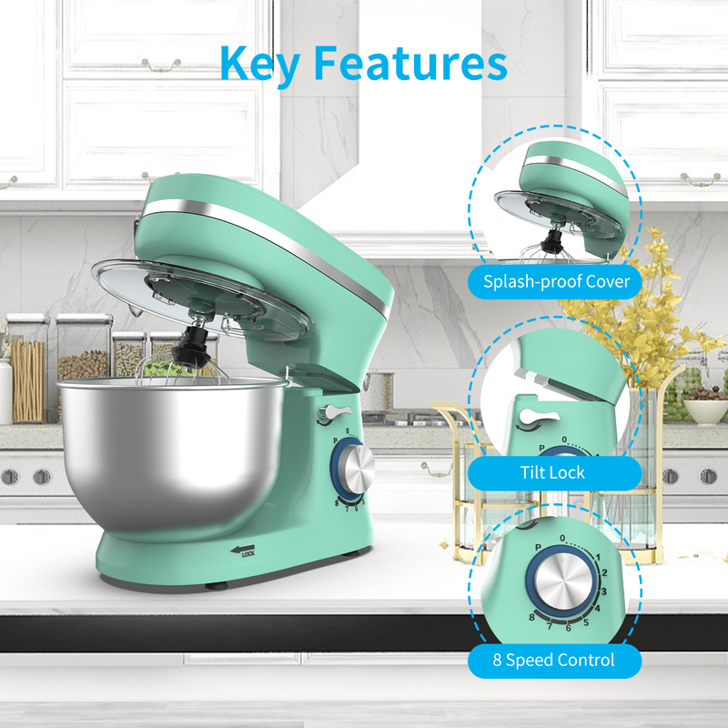 3 in 1 Stand Mixer, 6 Speed Tilt-Head Food Electric Mixer Green