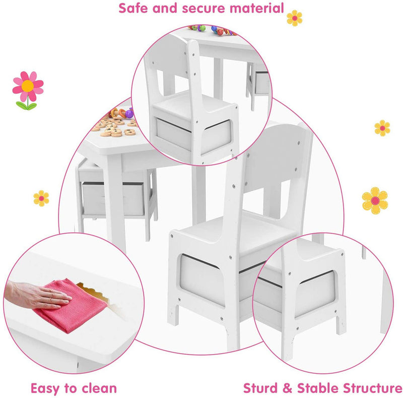 Kids Table and Chair Set with 2 Storage Boxes