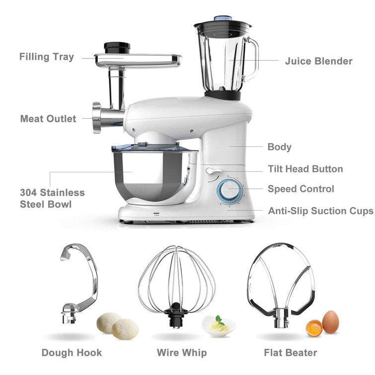 Stand Mixer 8-Speed Tilt-Head Food Mixer - White