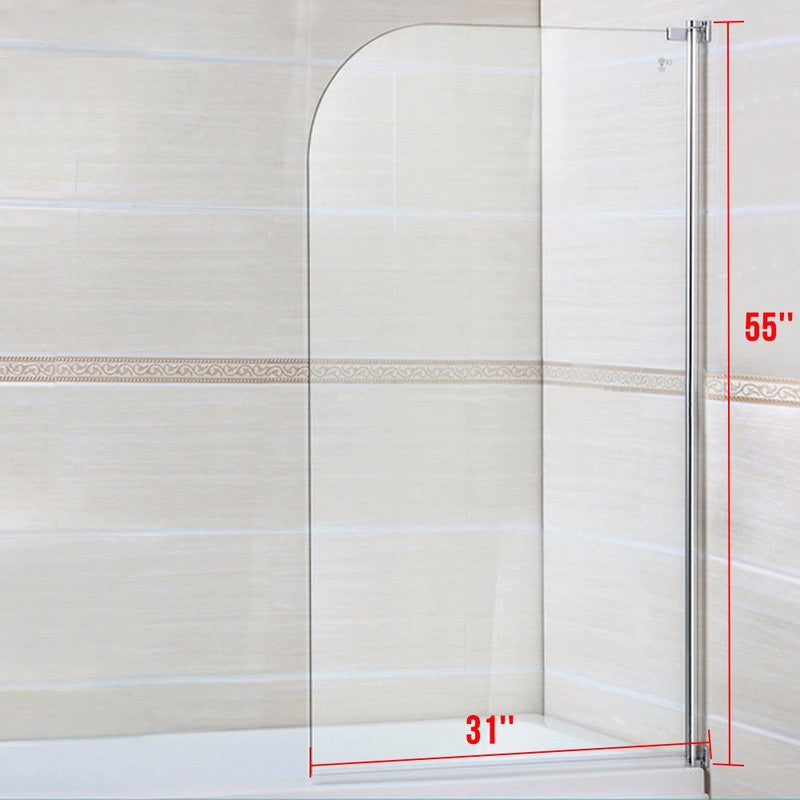 Shower Door 55x31 inch Bathtub Shower Door Clear Glass Hinged Pivot Radius Frameless Chrome Finish