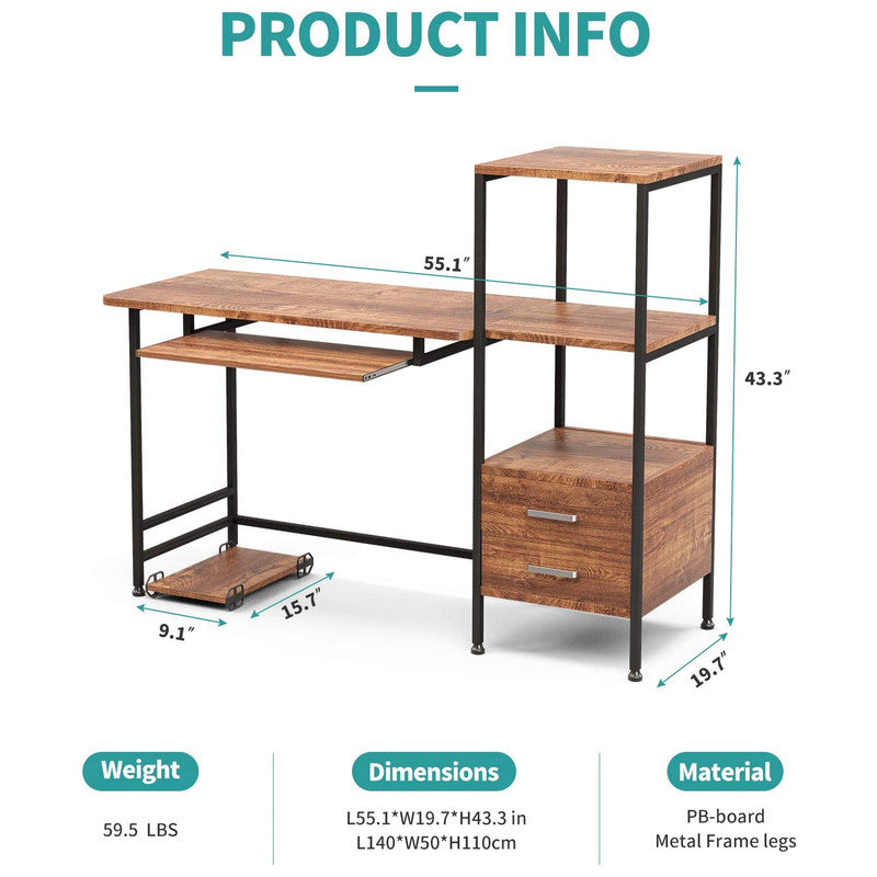 Industrial Computer Desk with 2 Drawers and Keyboard Tray