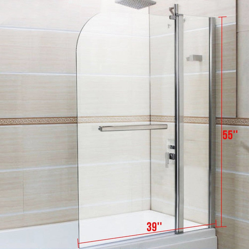 Glass Shower Door Hinged Frameless Clear Glass Bathtub Door Chrome Finish (55x39 inch)