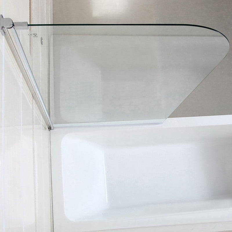 Shower Door 55x31 inch Bathtub Shower Door Clear Glass Hinged Pivot Radius Frameless Chrome Finish