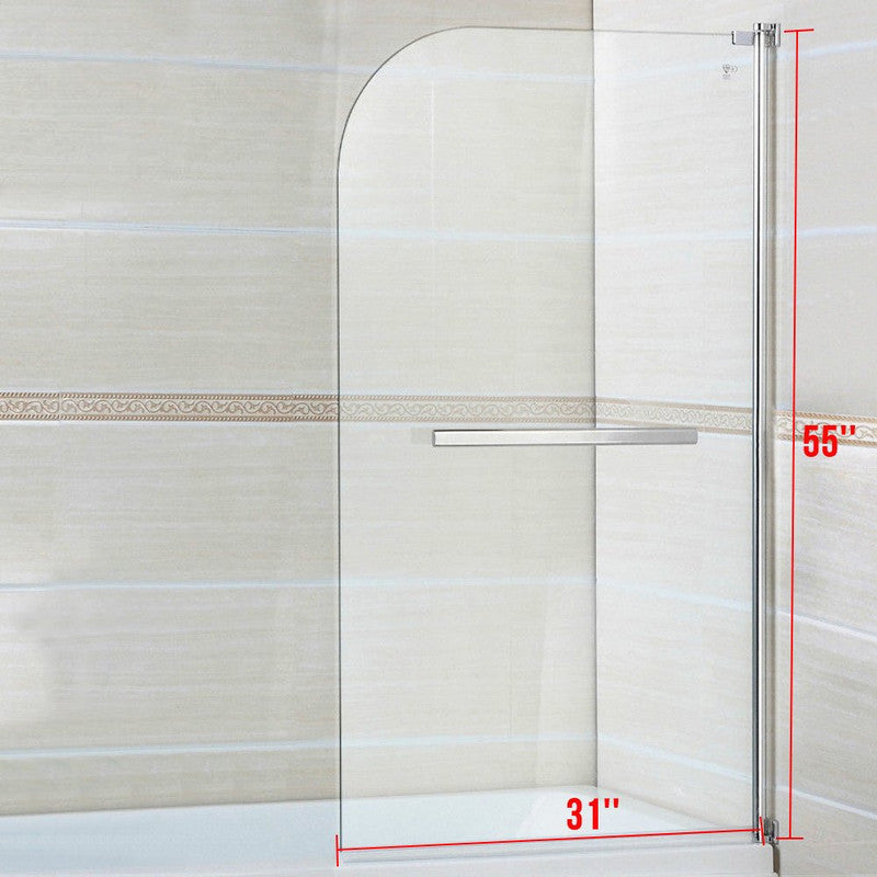 Glass Shower Door 55x31 inch Glass Enclosure Hinged Bathtub Frameless Shower Door