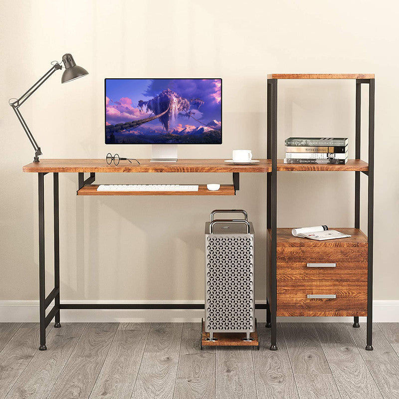 Industrial Computer Desk with 2 Drawers and Keyboard Tray