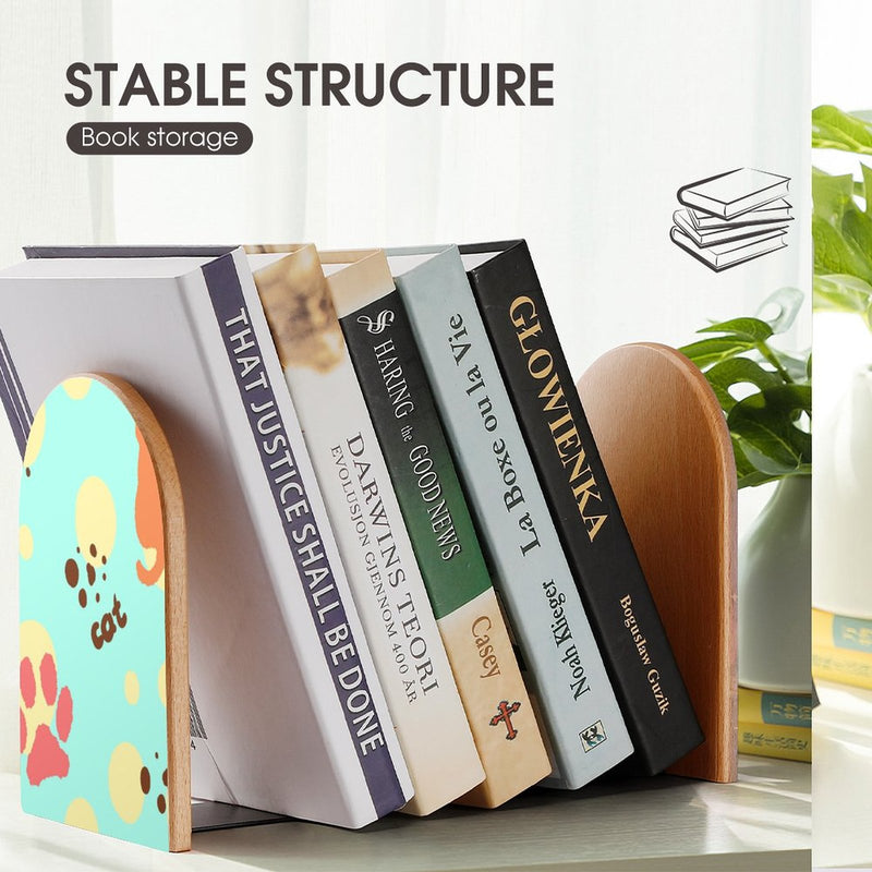 2 Pcs Wood Book Ends Non-Skid Book Stand B110