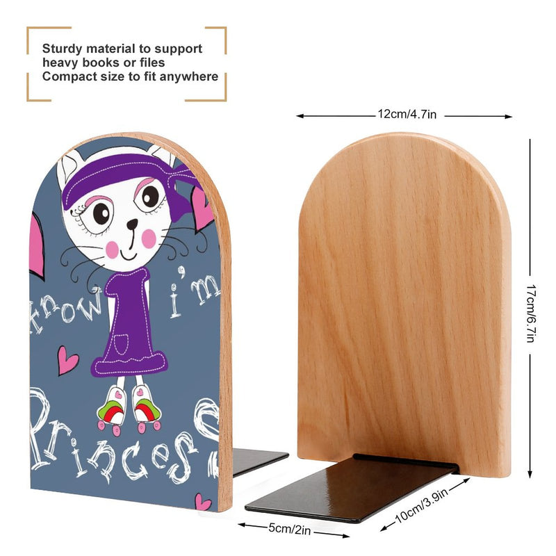 2 Pcs Wood Book Ends Non-Skid Book Stand B105