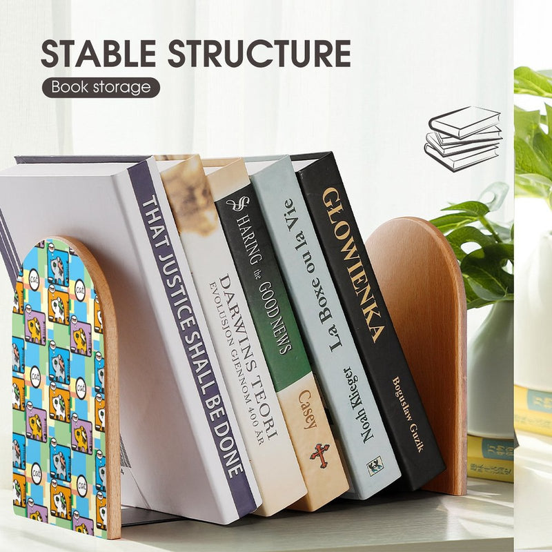 2 Pcs Wood Book Ends Non-Skid Book Stand B109