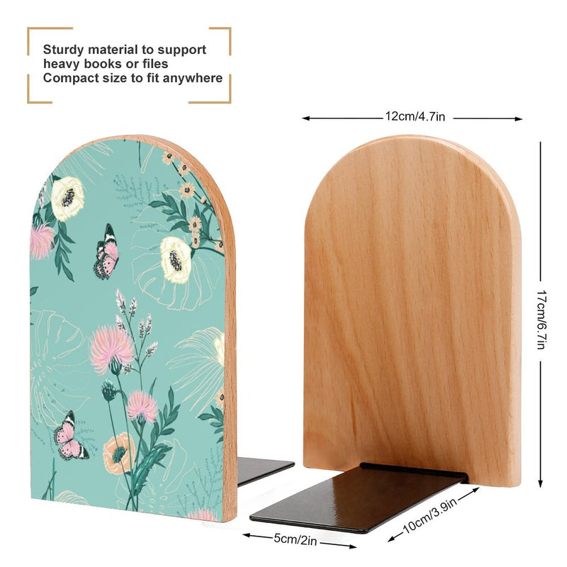 2 Pcs Wood Book Ends Non-Skid Book Stand B083