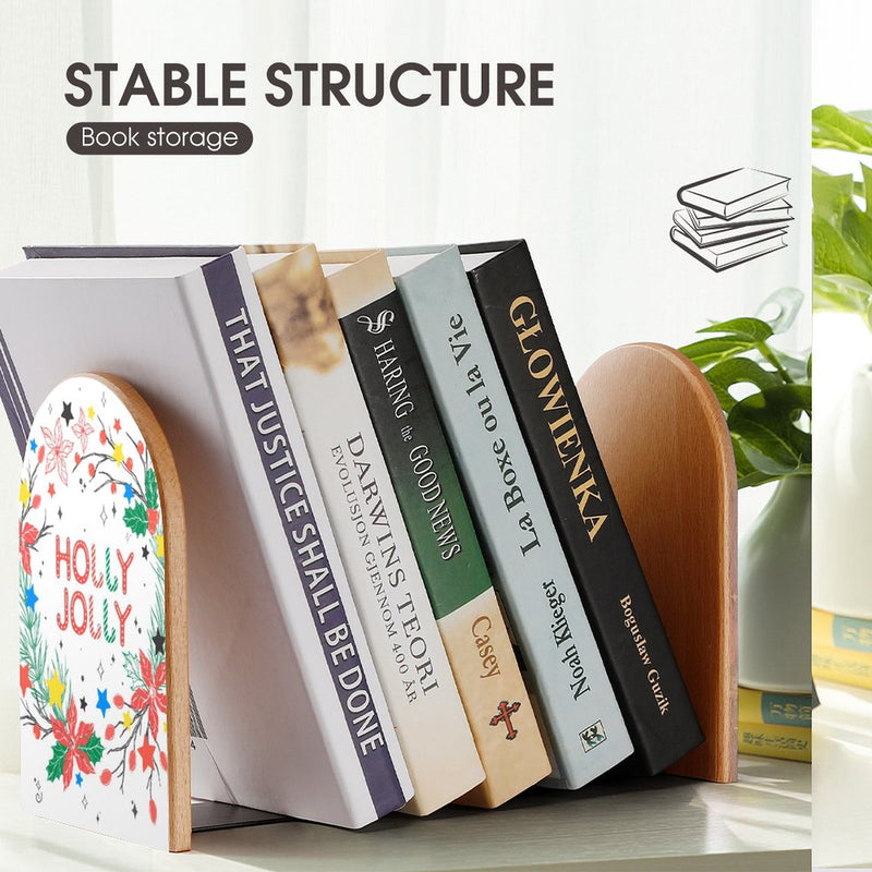 2 Pcs Wood Book Ends Non-Skid Book Stand B033