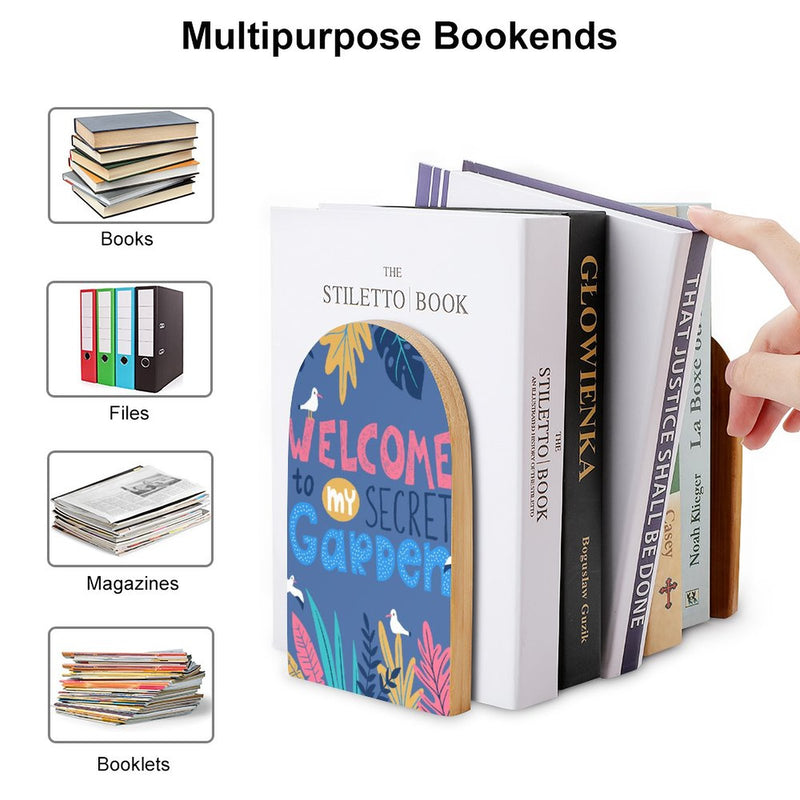 2 Pcs Wood Book Ends Non-Skid Book Stand B018