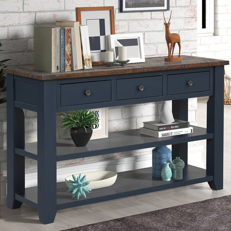 Solid Pine Wood Top Console Table Modern Entryway Sofa Side Table Blue