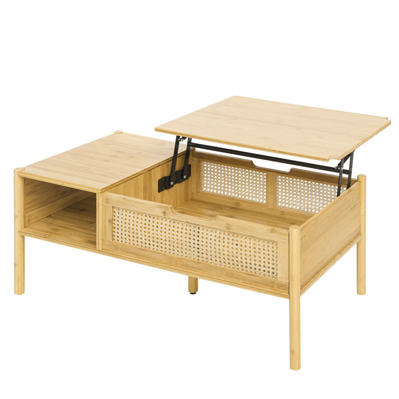 Coffee Table Top Lifting Natural Bamboo and Rattan for Living Room