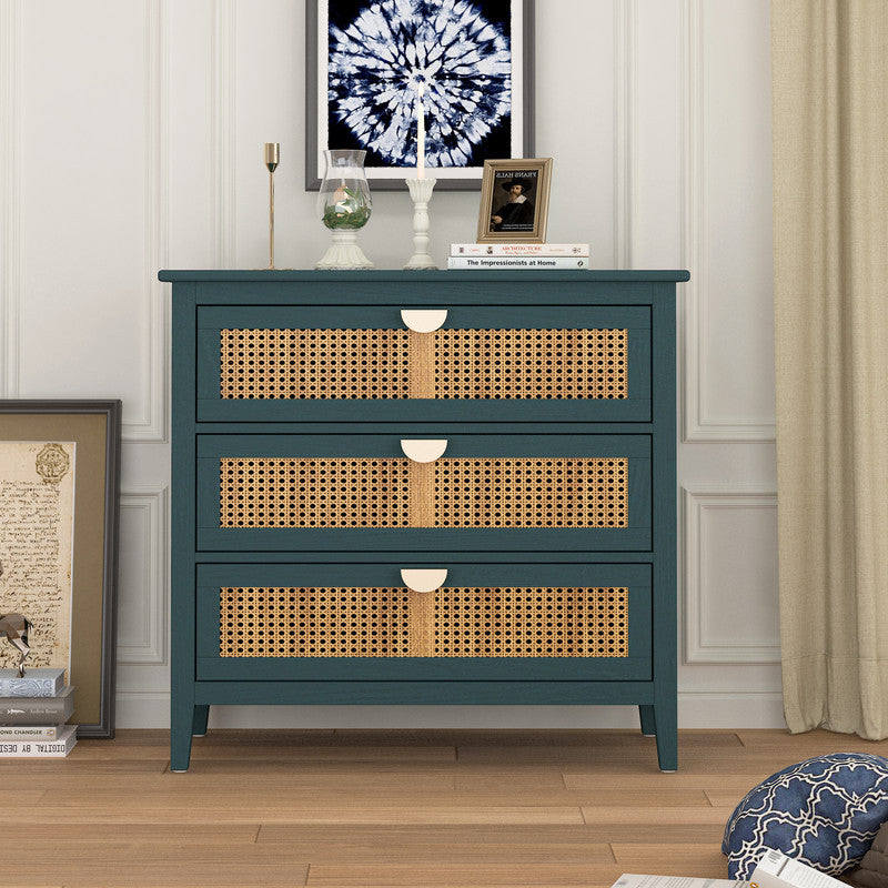 Natural Rattan 3 Drawer Cabinet Suitable For Bedroom Living Room