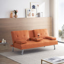 Orange Leather Multifunctional Double Folding Sofa Bed for Office 67 inch