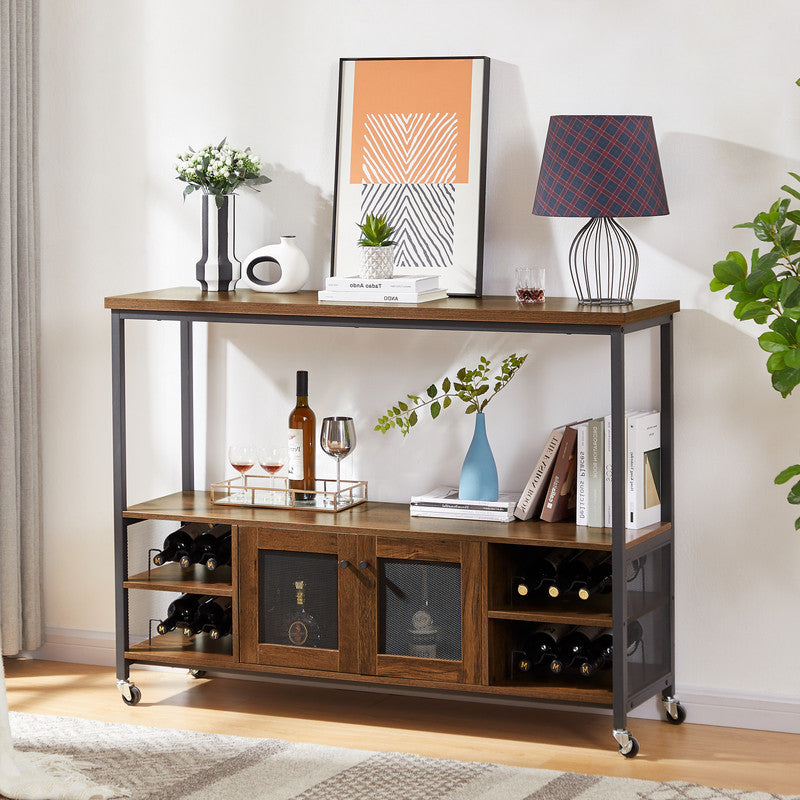 Wine Shelf Table Modern Wine Bar Cabinet Console Table for Hallway Brown